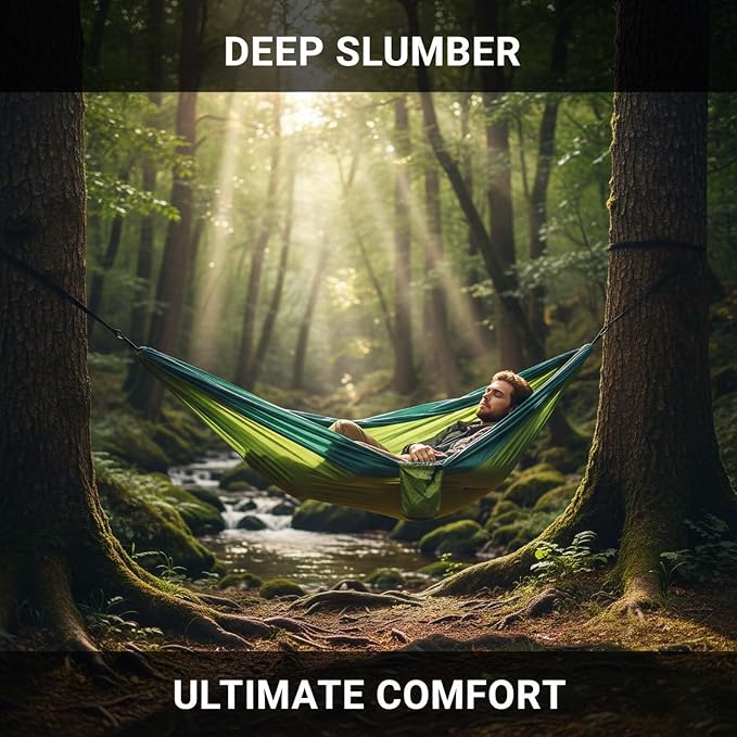 Outdoor Hammock, Double Camping Hammock with Tree Straps and Carabiners, Portable Hammock for Backpacking Beach Patio Garden Yard Camping Accessories