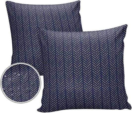 Navy Blue Gold Striped Outdoor Pillow Covers Waterproof,All Weather Cushion Case Set of 2 Decorative Pillowcases for Sofa Couch Bed Decor Patio Furniture 20"x20" Contemporary Minimalist Boho Geometric