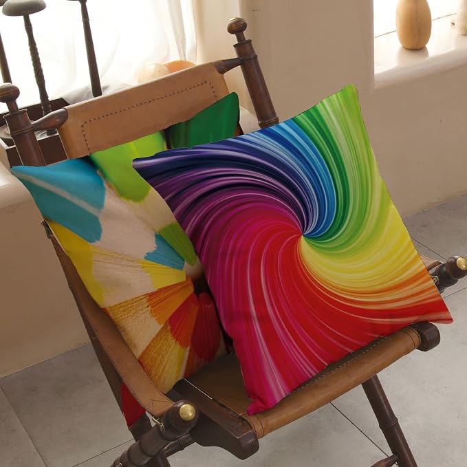 18 x 18 inches Rainbow Colorful Cushion Covers Abstract Crayon Throw Pillow Case Cover Set of 4 (Colorful) for Sofa Car Cousion Bed