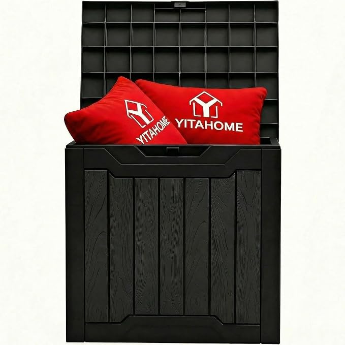 YITAHOME 31 Gallon Outdoor Storage Box, Resin Deck Box and Waterproof Package Delivery Box for Gardening Tools, Pool Supplies, Patio Furniture, Lockable, Black