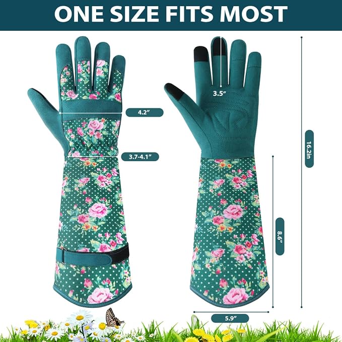 Trifabricy Gardening Gloves for Women, Leather Long Garden Gloves with Grip, Thorn-Proof Puncture-Resistant Work Gloves