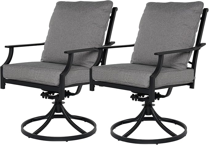 Grand patio Patio Dining Set for 2, E-Coated Outdoor Dining Set, 2 Swivel Dining Chairs Outdoor Furniture Set with Olefin Cushions, Grey