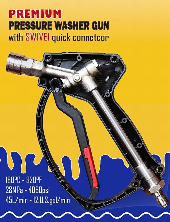 BOSEA Car Wash Swivel Gun, Pressure Washer Gun with Tips and Nozzle Holder, Nickel-Plated Real Copper Valve, Durable Swivel Gun with 3/8" Swivel Connector or M22 Adapter for Pressure Washers