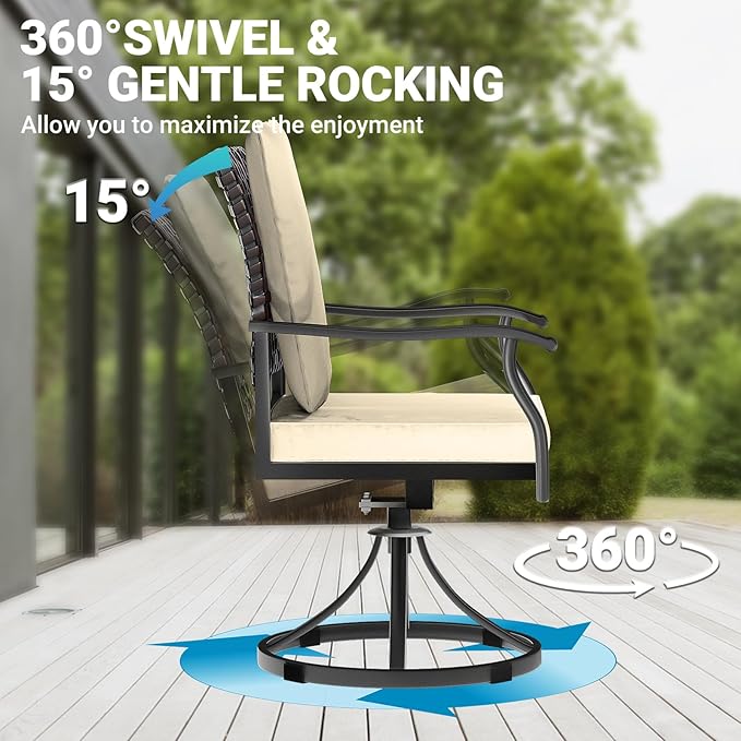 LEVELEVE 2-Piece Swivel Dining Chairs, Outdoor Patio Bistro Chairs for Lawn, Garden, Deck, Backyard & Porch (Matching Series for 5-Piece Set)