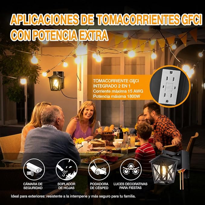 Ehaho Porch Light with GFCI Outlet Aircraft Grade Aluminum Alloy Black 2PCS | Dusk to Dawn Outdoor Lights Waterproof IP 68 Upgraded 3 Lighting Modes Exterior Light with Plug for Front Door Patio Garage