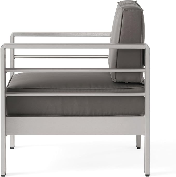 Christopher Knight Home Cape Coral Outdoor Aluminum Club Chairs with Side Table, Khaki / Silver