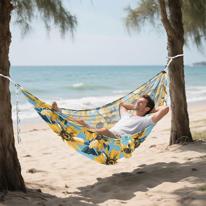 Camping Hammock Outdoor Hammocks for Outside Graffiti Yellow Flower Beach Trees Portable Lightweight with Pockets Tree Straps Indoor Small