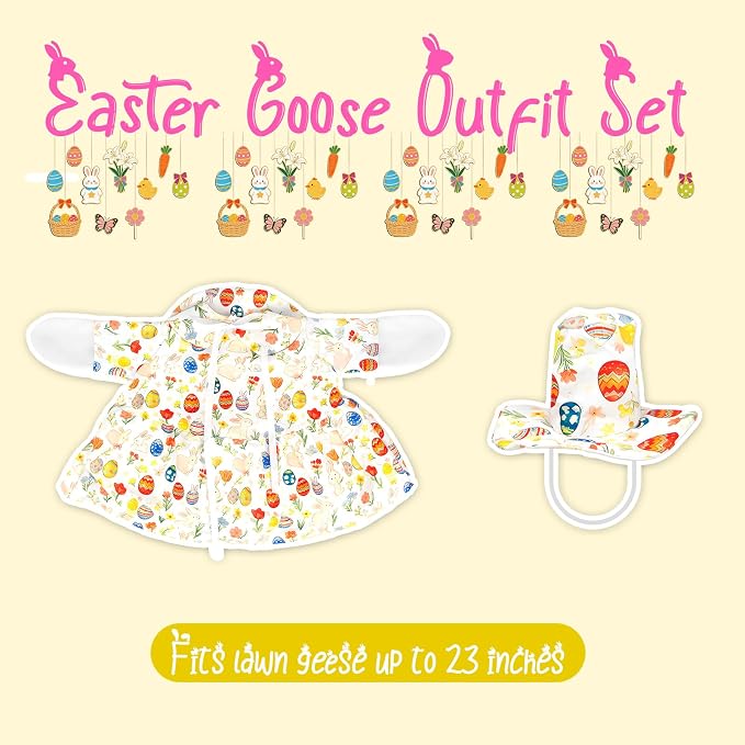 Easter Porch Goose Outfits, Bunny Goose Clothes Fits 17-23 In Statue | Spring Cute Goose Outfit Costume with Hat for Outdoor Garden Patio Yard Lawn Party Plastic Cement Decoration