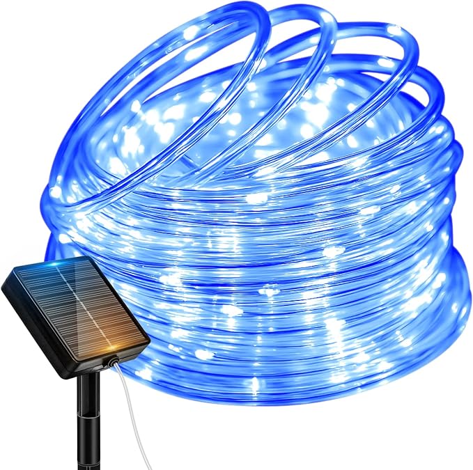 btfarm Solar Rope Lights, 120LED 46FT Solar String Lights Outdoor Waterproof, 8 Lighting Modes Solar Powered Strip Trampoline Light for Outside Garden Tree Christmas Yard Patio Decor, Blue