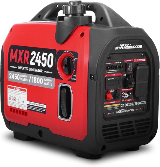 maXpeedingrods 2450 Watt Portable Inverter Generator for Camping, Home | MXR2450 Small Generator 17kg, Gas Powered, CO Sensor, RV Ready, Parallel & ECO Function Available, w/PGMA EPA UL 2201, Quiet