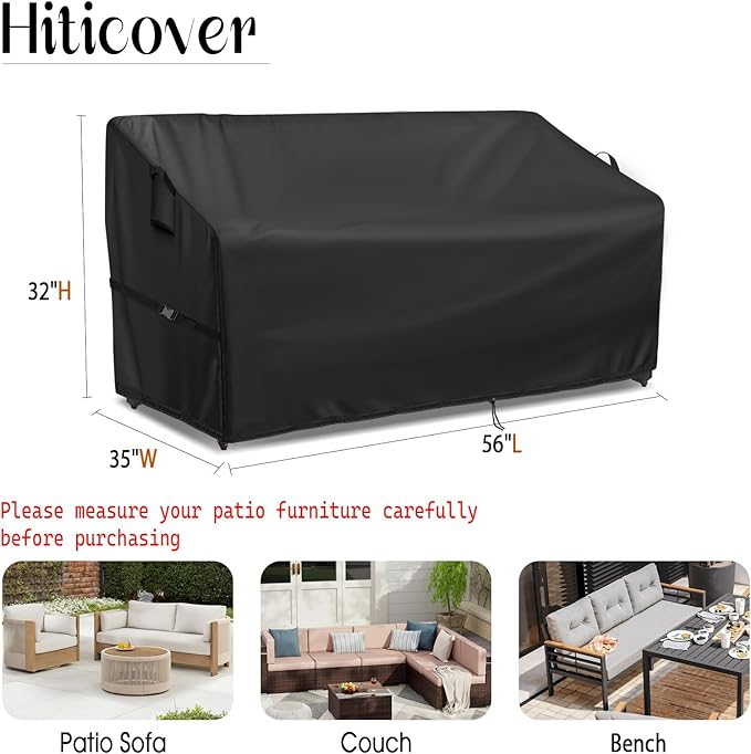 Outdoor Sofa Cover, 56 Inch Waterproof Paito Couch Loveseat Cover, Furniture Covers for Outdoor Seating for Winter - 56 x 35 x 32 Inch, Black