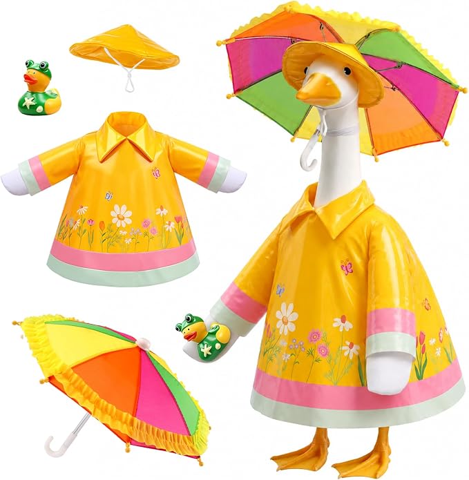 Raincoat Porch Goose Outfits with Umbrella Hat Frog for 23" Porch Goose Holiday Outdoor Garden Patio Yard Lawn Art Decoration