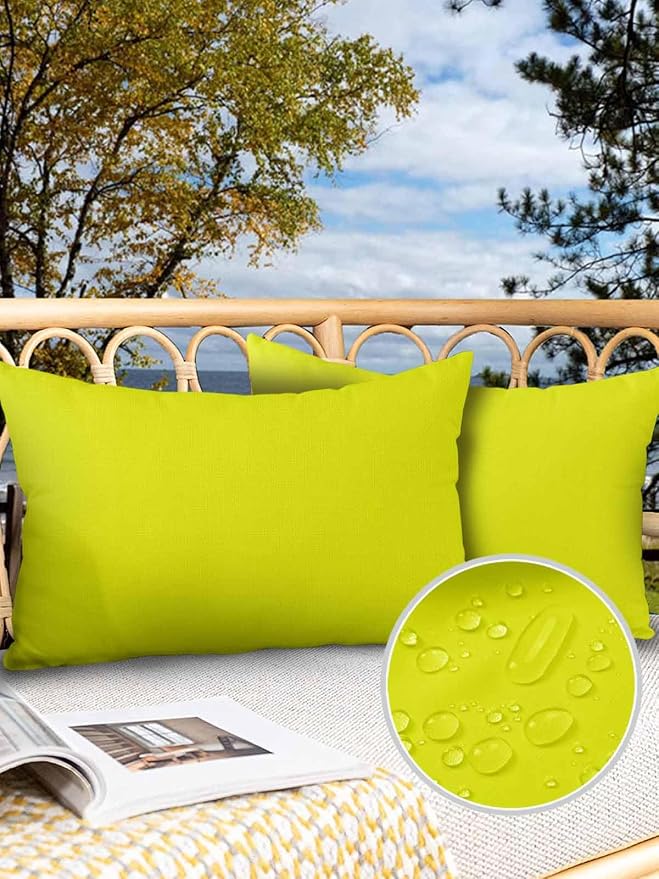 Outdoor Waterproof Throw Pillow Covers Set of 2 Lemon Yellow Lumbar Pillowcases 20x12 Inches Gradient Gradual Color Patio Decorative Pillows Cushion Case Patio Pillows for Couch Bed Chair Garden