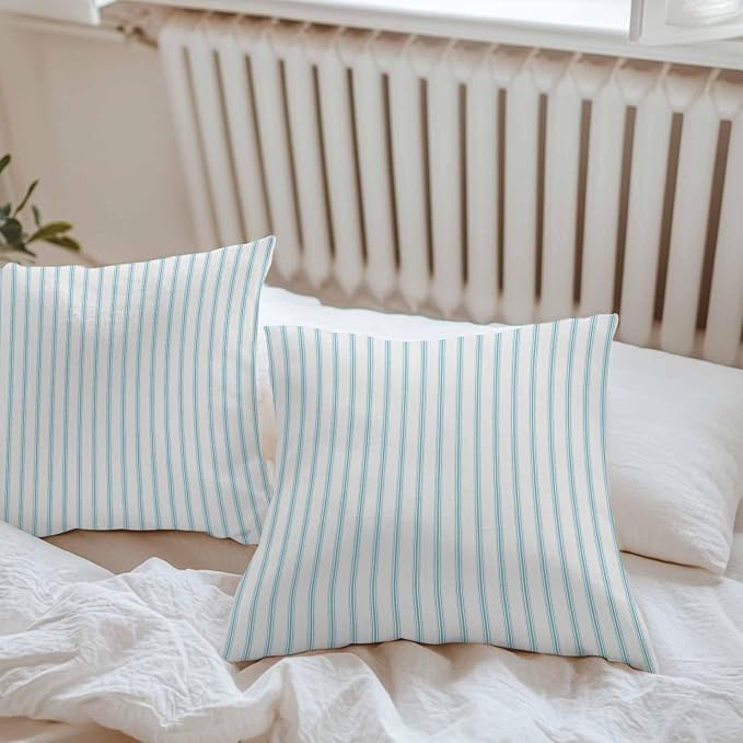 Outdoor Pillow Covers 18x18 Set of 2 Teal Stripes Outdoor Pillows Waterproof Throw Pillow Covers Simple Style Pillowcases Decorative Case for Patio Cushion