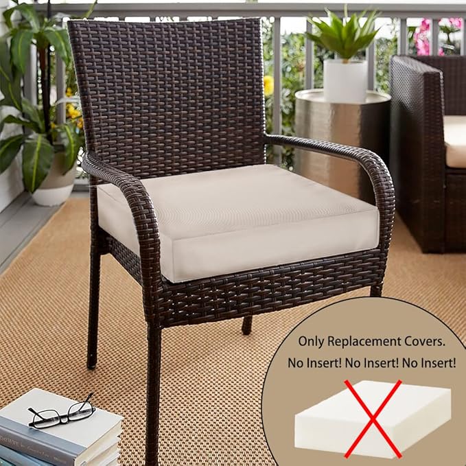 Magpie Fabrics Indoor Outdoor Patio Replacement Cushion Cover with Ties 2 Pack, Loveseat Chair Couch Slipcover Water Repellent UV Resistant Decor for Home Garden(Recycled Cream White, 24x24x4 Inch)
