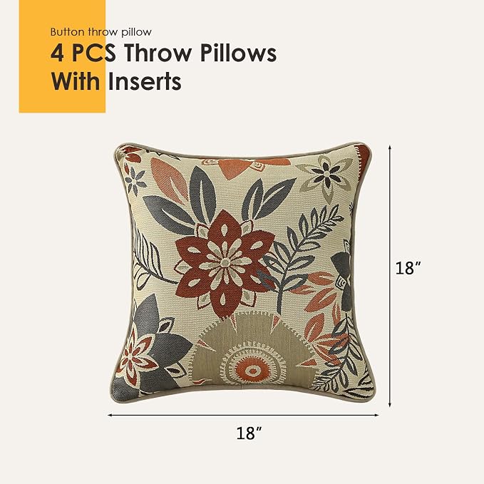 Outdoor Sunbrella Decorative Pillows Pack of 4, 18" x 18" Outdoor Pillow Set for Couch Bed Throw Patio Sofa, Airies Marble