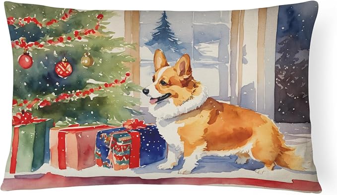 Caroline's Treasures DAC2638PW1216 Corgi Cozy Christmas Throw Pillow Machine Washable, Indoor Outdoor Decorative Pillow for Couch, Bed or Patio, 12HX16W