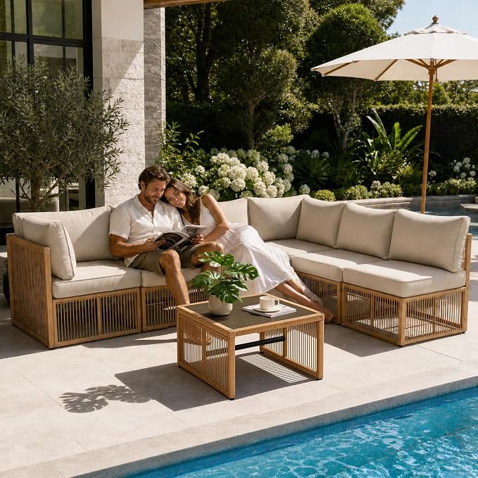 7 Piece Outdoor Patio Furniture Set, Wicker Sectional Sofa,Thick Cushions, All Weather Rattan Conversation Sets with Arm Chairs and Coffee Table for Backyard, Porch, Balcony, Deck, Garden