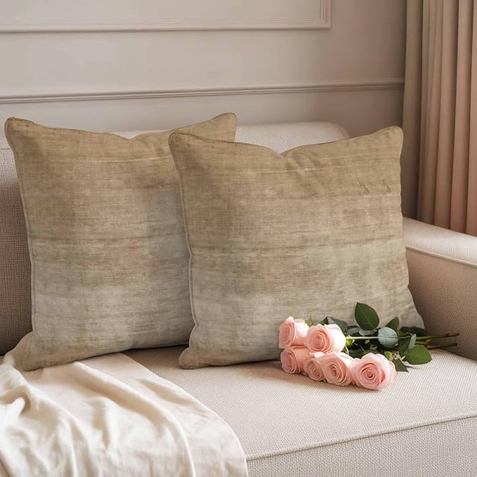 Vandarllin Outdoor Throw Pillows Covers 16x16 inch Set of 2 Waterproof Beige Linen Decorative Zippered Cushion Covers for Patio Furniture, Solid Color Texture Lumbar Pillowcases