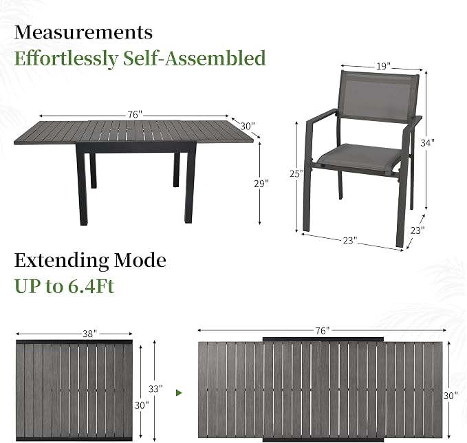 9 Piece Outdoor Dining Set, Expandable Outdoor Patio Dining Table Set for 6-8 Person, Aluminum Outdoor Table and 8 Chairs with Textilene Fabric & Armrest for Patio, Garden, Lawn, Deck(Black)