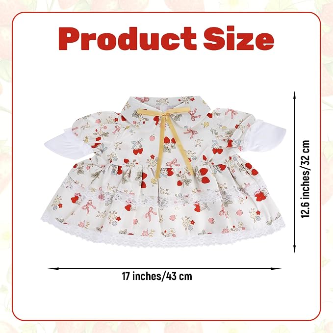Spring Porch Goose Outfit Strawberry Bow Porch Goose Clothes for 23 Inch Lawn Cement or Plastic Geese Statue Geese Skirt Costume with Hat Dress for Summer Outdoor Patio Garden Holiday Decor
