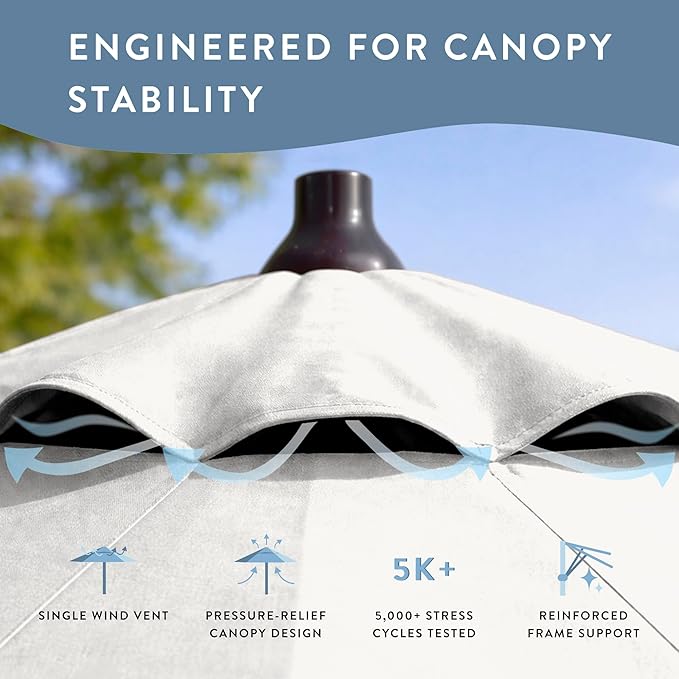 California Umbrella 12-Year Protection 9-Ft Outdoor Patio Umbrella, Sunbrella Fade-Resistant Fabric, Auto-Tilt, Heavy Duty Aluminum Frame, 8 Reinforced Ribs for Pool or Deck, Bronze Pole, Natural
