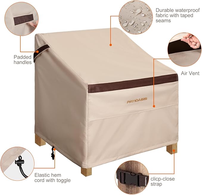 Patio Chair Covers Waterproof 32''W x 37''D x 36''H Rip Resistant Lawn Chair Covers Dust-Proof UV Resistant 600D High Quality Beige/Brown Outdoor Furinture Chair Covers