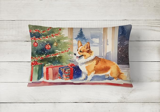Caroline's Treasures DAC2638PW1216 Corgi Cozy Christmas Throw Pillow Machine Washable, Indoor Outdoor Decorative Pillow for Couch, Bed or Patio, 12HX16W