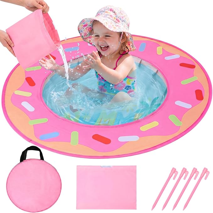 Hungdao Pop up Baby Beach Pool Portable Toddler Paddling Pool Cute Shape Beach Pit with Water Bag and Storage Bag for Infant Kids Boys and Girls Outdoor Summer Camping Traveling Vacation(Donut)