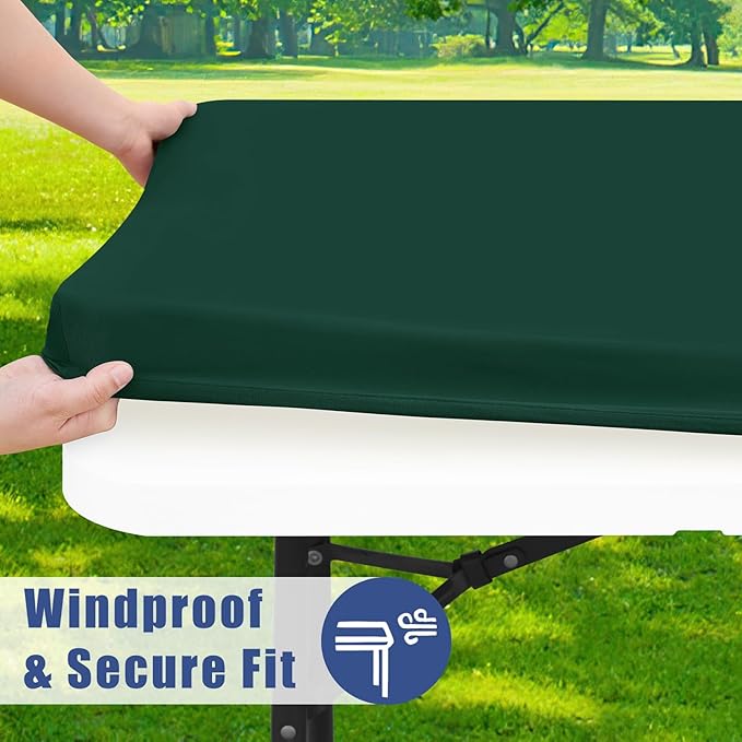 Moosfor Spandex Picnic Table Cloth 2 Pack, Elastic Fitted Tablecloths for Square Tables, Stretch Washable Patio Table Cover for Outdoor, Camping, Banquet and Parties (Hunter Green, 34"x34")