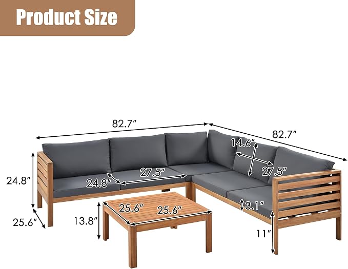Merax 4-Piece Outdoor Sectional Furniture Set, All-Weather Acacia Wood Patio Sofa with Washable Cushions, Water-Resistant and UV Protected Conversation Set for Backyard, Poolside, Garden, Grey