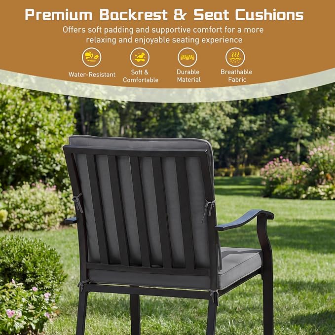 7 Piece Outdoor Patio Dining Set, 62’’ Rectangular Metal Dining Table & 4pcs Metal Dining Chairs & 2pcs Swivel Rocking Chairs , Outdoor Furniture Dining Set for Patio, Balcony, Lawn, Garden, Backyard