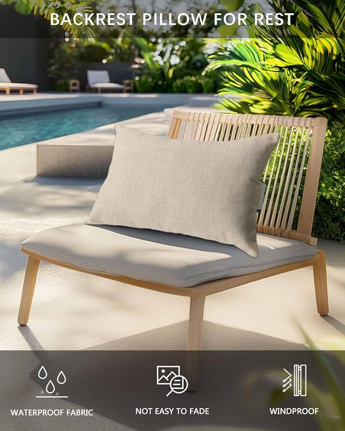 Outdoor Pillow for Chaise Lounge Chair Beige Rustic Vintage Burlap Texture Outdoor Pillows Waterproof with Adjustable Strap Headrest Lumbar Pillows for Garden Patio Furniture 1 Pack 11" x 16"