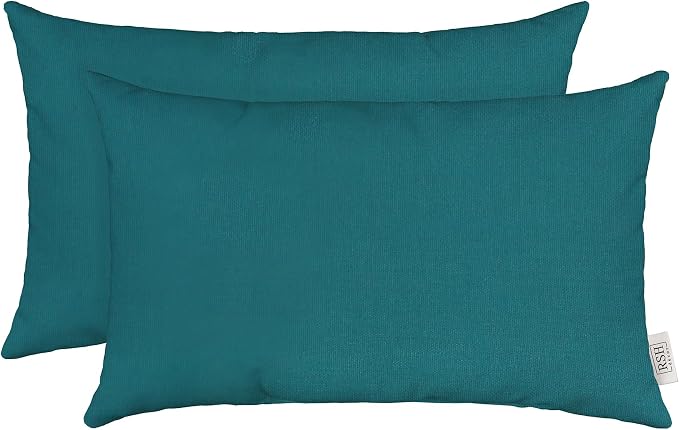 RSH DECOR: Sunbrella Lumbar Throw Pillows Set of 2 | 20" x 12" | Water and Fade-Resistant Performance Fabric | Outdoor Pillow Covers with Down-Alternative Inserts | Spectrum Peacock