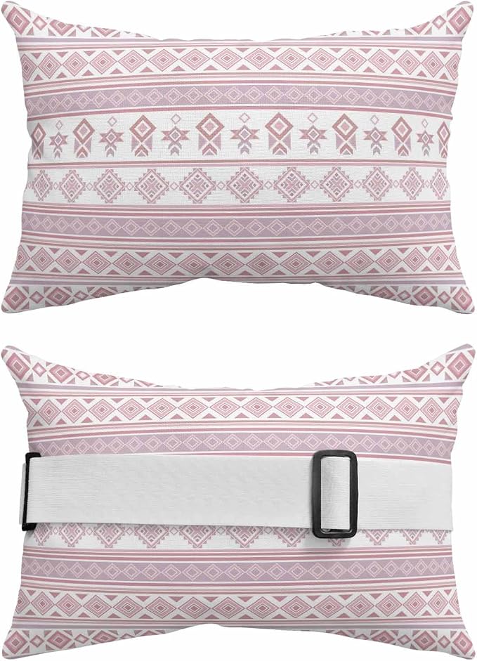 Outdoor Lumbar Pillow Set of 2, Pink Boho Striped Waterproof Beach Headrest Pillow with Inserts, Southwestern Ethnic Tribe Vintage Recliner Throw Pillows for Patio Furniture, 11 x 16