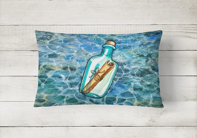 Caroline's Treasures BB5343PW1216 Message in a Bottle Canvas Fabric Decorative Pillow Machine Washable, Indoor Outdoor Decorative Pillow for Couch, Bed or Patio, 12HX16W
