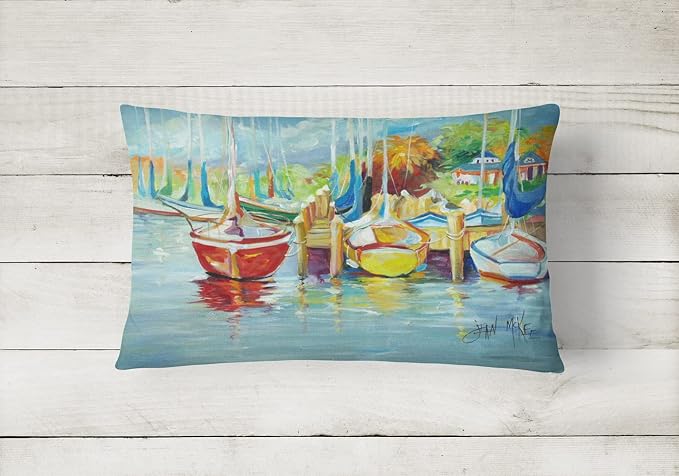 Caroline's Treasures JMK1070PW1216 On The Dock Sailboats Canvas Fabric Decorative Pillow Machine Washable, Indoor Outdoor Decorative Pillow for Couch, Bed or Patio, 12HX16W