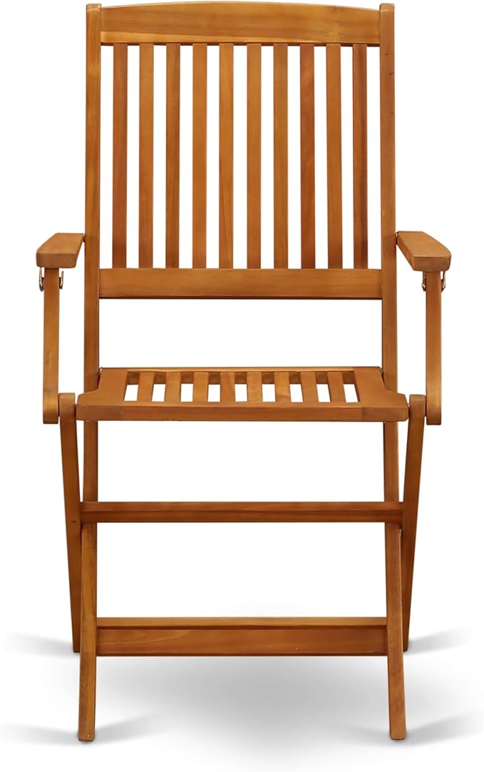 East West Furniture AECM7CANA 7 Piece Patio Bistro Dining Furniture Set Consist of a Rectangle Outdoor Acacia Wood Table and 6 Folding Arm Chairs, 36x60 Inch, Natural Oil