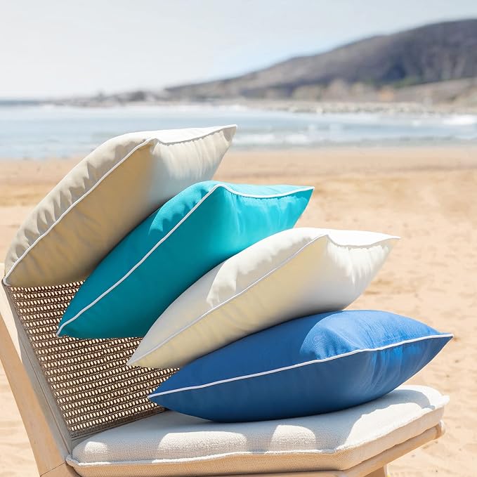 Phantoscope Pack of 2 Outdoor Waterproof Solid Throw Decorative Pillow Cover Decorative Square Outdoor Pillows Cushion Case Patio Pillows for Couch Tent, Teal Blue 12x20 inches 30x50 cm