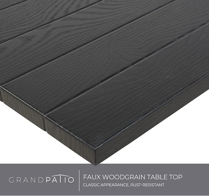 Grand patio 7-Piece Patio Dining Set for 6, E-Coated Outdoor Fixed Dining Set with Olefin Cushions,1 Rectangular Dining Table, Black with Umbrella Hole