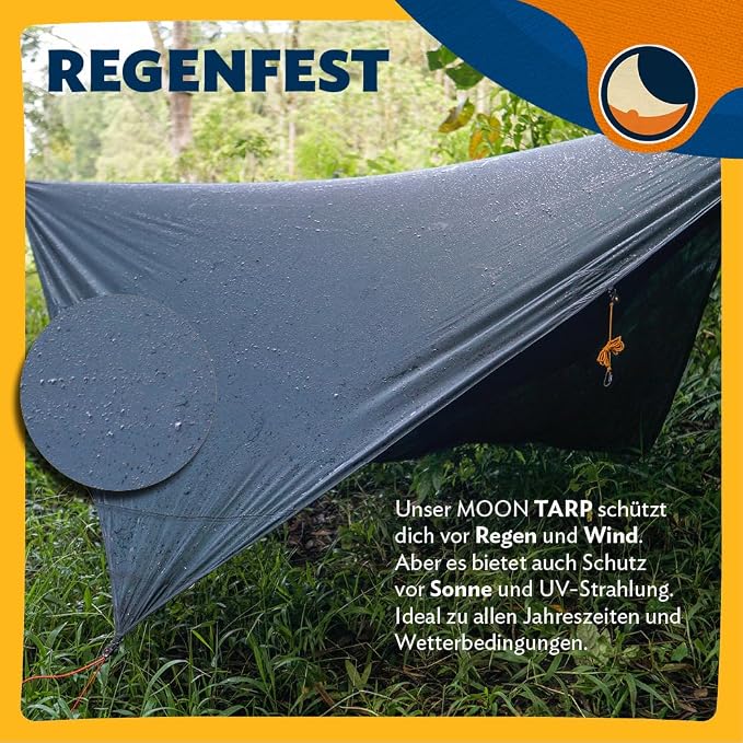 Moon Tarp Hammock Tarpaulin - Dark Green | High-Quality All-Weather Protection 3.5 m Long, Versatile, Handmade, Easy and Quick to Assemble | Original Ticket to the Moon Since 1996