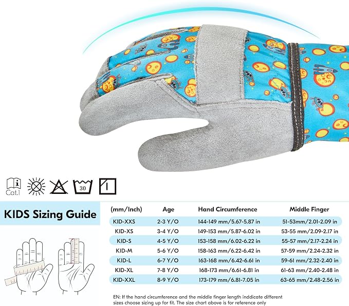 Vgo... 1-Pair Age 3-4 Kids Gardening Gloves,Children Yard Work Gloves,Soft Safety Outdoor Playing Gloves (Size XS, Blue Plane, KID-MF3561)