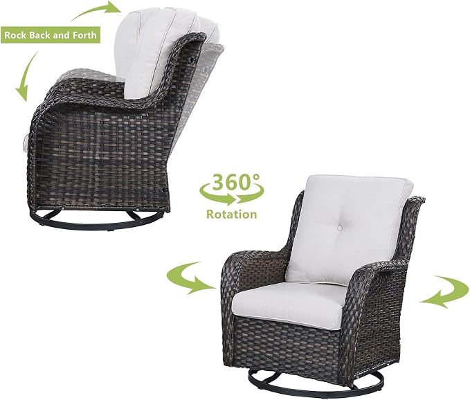 HUMMUH 4 Pieces Outdoor Furniture Patio Furniture Set Wicker Outdoor Sectional Sofa with Swivel Rocking Chairs,Outdoor Coffee Table