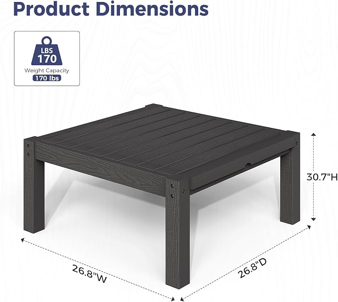 Modular Outdoor Patio Furniture Coffee Table, HIPS All-Weather Outdoor Sectional Sofa Table, Side Interlock for Expansion, Patio Side Table for Backyard, Balcony, Deck (Black)
