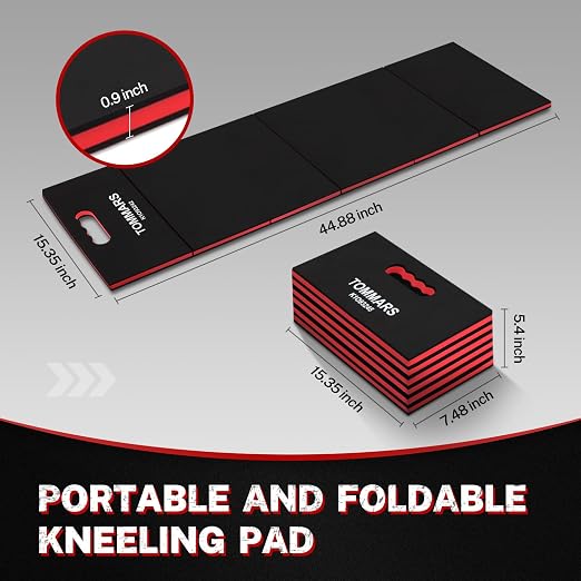 TOMMARS 0.9-Inch Thick Foldable Mechanic Kneeling Pad 44.88 Inches Unfolded | Five 15.35 x 7.48 x 0.9-Inch Panels, High-Density Foam, Tool Pockets, Carry Handle, Waterproof Oil-Resistant Nonslip Surface