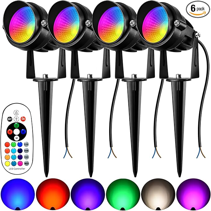 Spotlight Outdoor RGBW Low Voltage Landscape Lights Outdoor,10W Color Changing Landscape Light with Remote Control,12V-24V Waterproof Outdoor Spot Lights for Yard House Garden Tree(4 Pack)