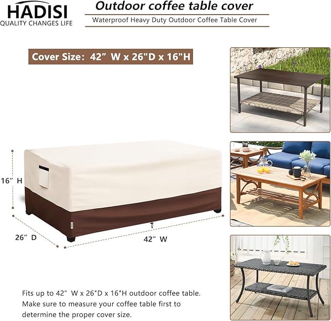 Outdoor Coffee Table Cover,600D Waterproof Patio Rectangular Side Table Covers,42" W x 26" D x 16" H,Outdoor Table Covers Waterproof Rectangle(Beige)