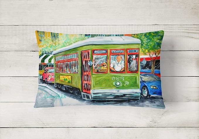 Caroline's Treasures MW1152PW1216 Street Car Canvas Fabric Decorative Pillow Machine Washable, Indoor Outdoor Decorative Pillow for Couch, Bed or Patio, 12HX16W