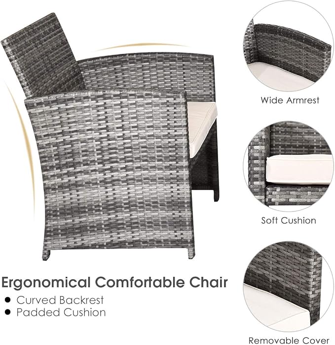 DORTALA 4 Piece Patio Furniture Set, Outdoor Wicker Conversation Set with Soft Cushions & Tempered Glass Coffee Table, Rattan Patio Sofa Bistro Sets for Courtyard Balcony, Beige