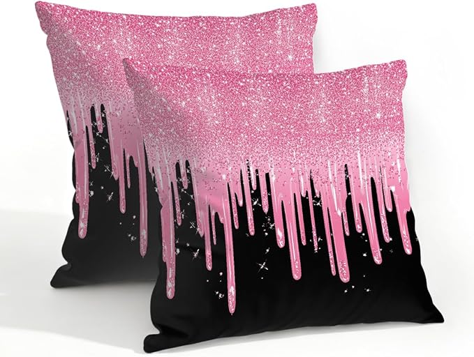 20x20 Inch Outdoor Pillow Covers Set of 2 Waterproof Throw Pillow Covers Decorative Couch Cushion Covers Pink Glitter Flow Square Pillowcases Protectors for Patio Garden Sofa